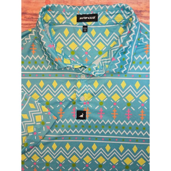 SurfCuz Mens Geometric Print Polo 3XL - Picture 4 of 9